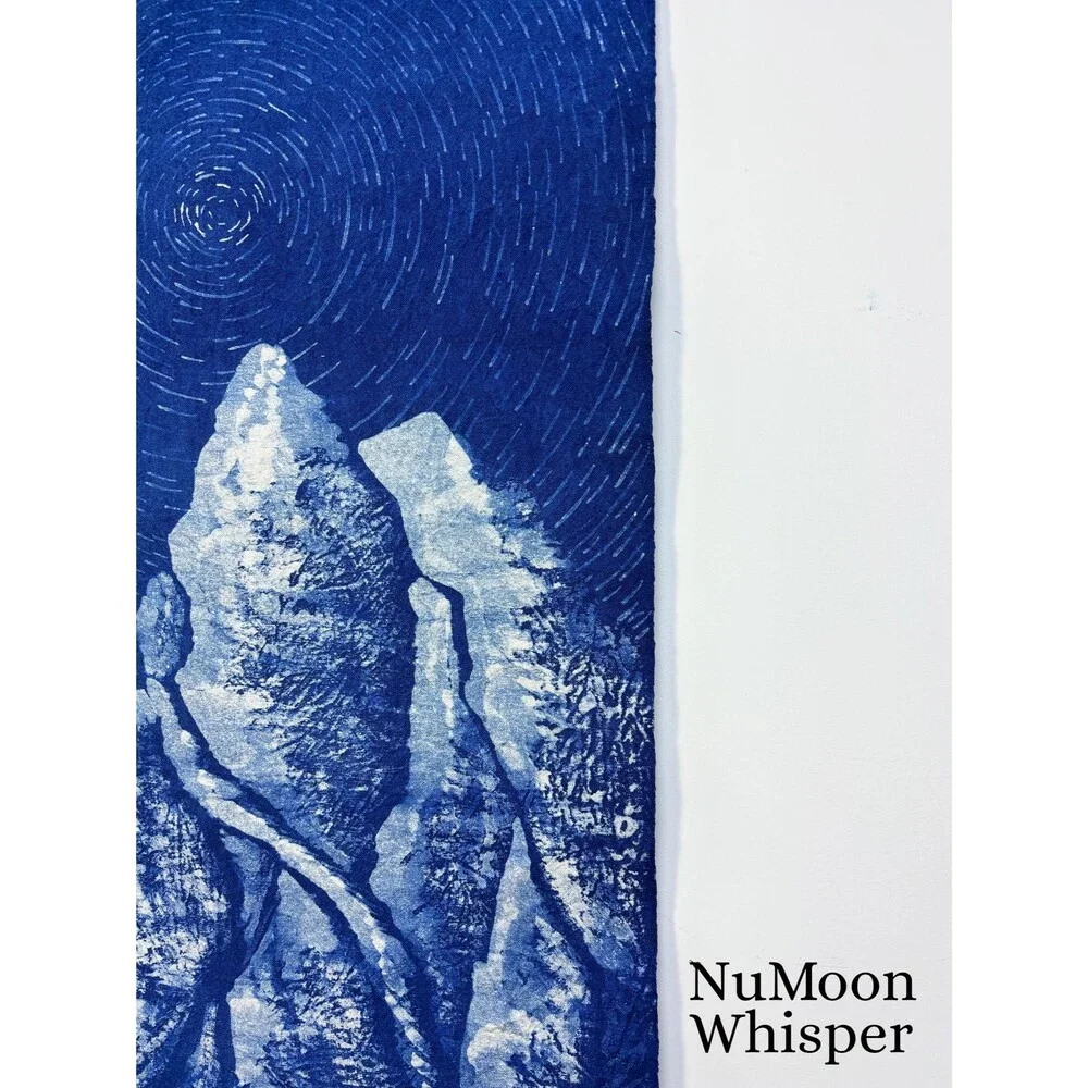 Star Trail Mountain Wall Art | Handmade Indigo Batik Tapestry | Astronomy Gift
